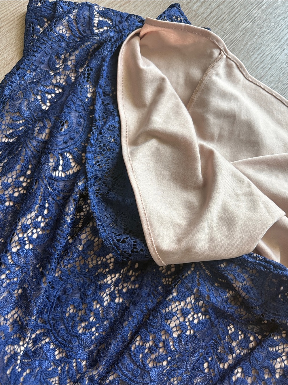 Aqua Navy Lace Fit-and-Flare Dress - Picture 3 of 6